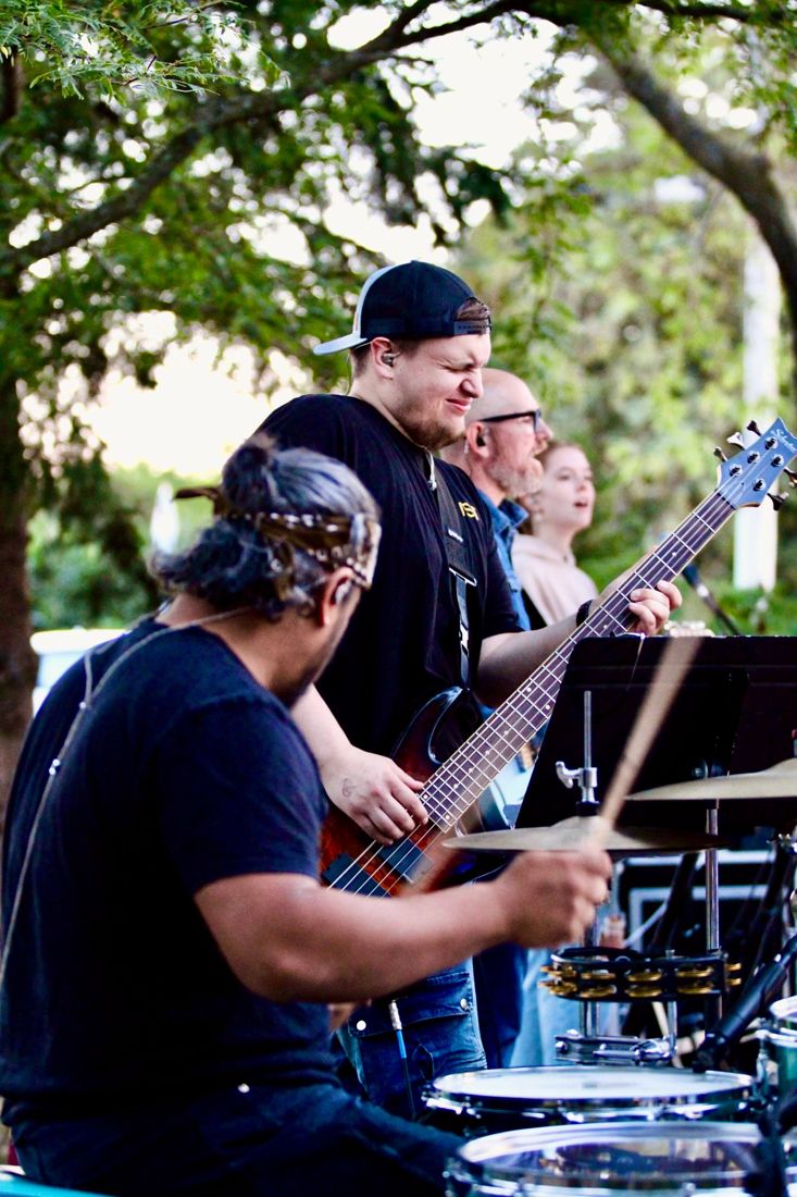 Playing bass with the band