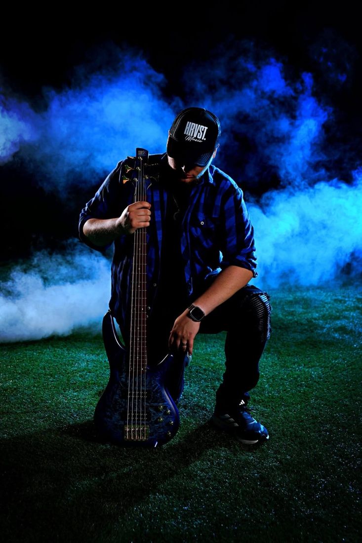 Bass portrait in blue fog